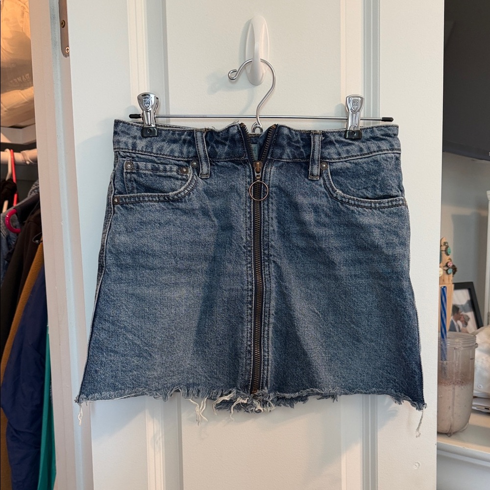 Free People Washed Blue Zip-Front Denim Mini Skirt